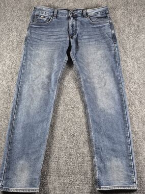 Gas Jeans Men 34x28 Blue Slim Faded Premium Denim Atelier Italian Design Zip Fly